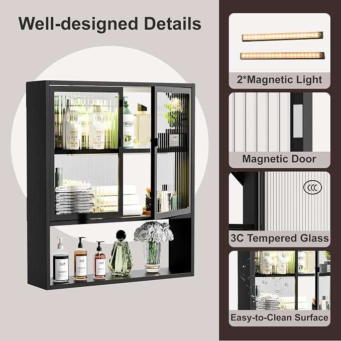 Metal Medicine Cabinet with Glass Doors, Space Saver Bathroom Cabinets Wall - Image 4