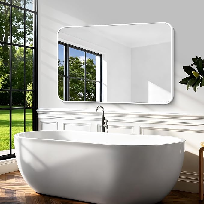 BONEWEI White Bathroom Mirror, 55x36 inch Wall Mirror - Image 5