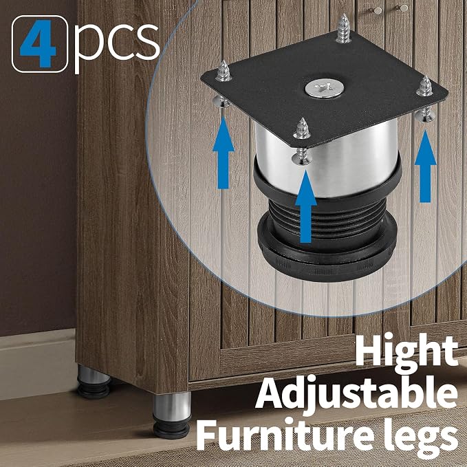 2 Inch Metal Furniture Legs Stainless Steel Adjustable Legs Silver Table Legs - Image 5