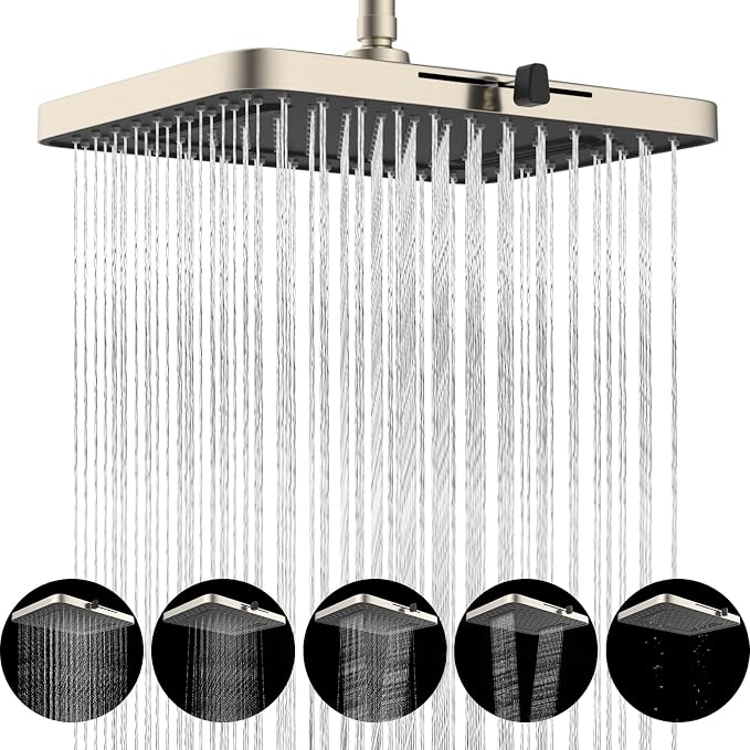 Hibbent 5 Spray Modes Shower Head, Large Rainfall Showerhead, High Flow by Hibbent