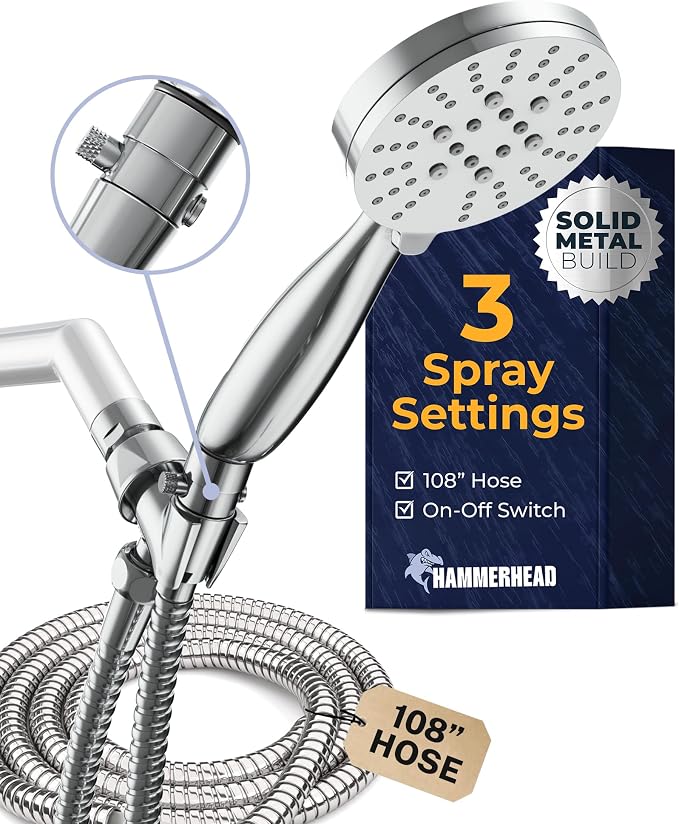 HammerHead Showers® Solid Metal 3-Spray Handheld Shower Head by HammerHeadShowers