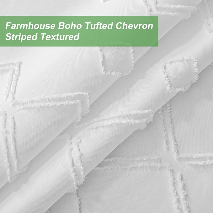 Long No Hook Tufted Chevron Striped Shower Curtain - Image 3