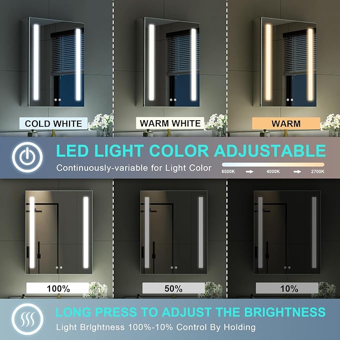 WELLFOR 24" X 30" LED Medicine Cabinet - Image 5