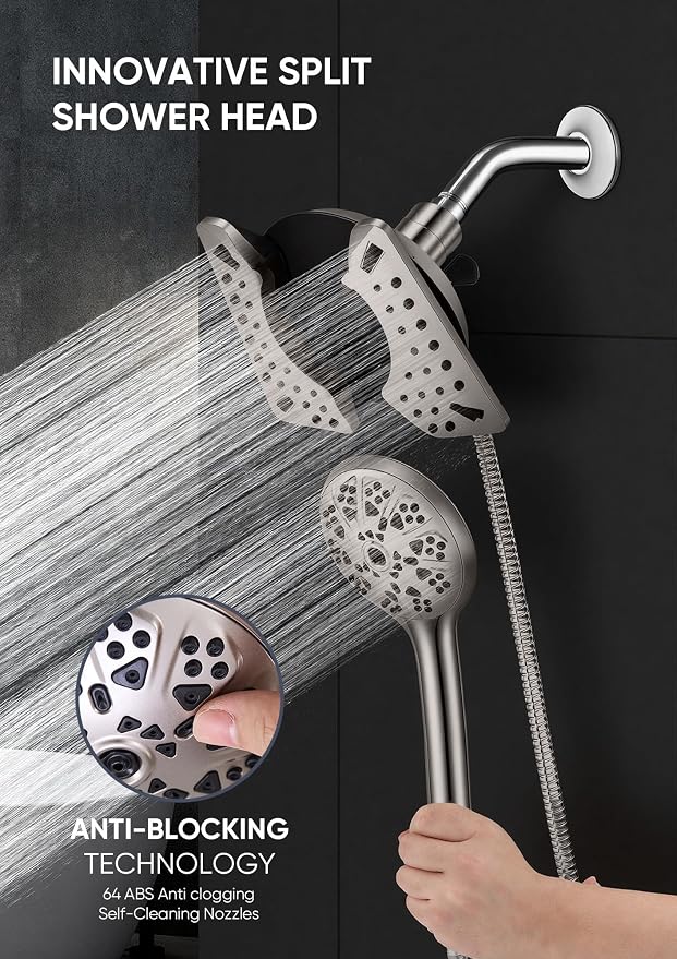Shower Head with Handheld High Pressure, Rain Shower Head with Fixed Showerhead - Image 4