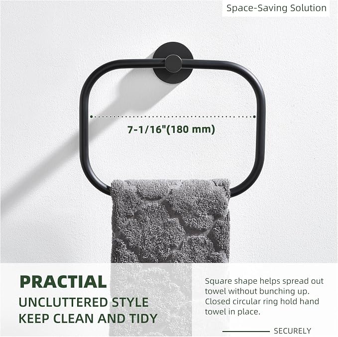 Angle Simple Matte Black Towel Ring Swivel, SUS 304 Stainless Steel Bathroom - Image 6