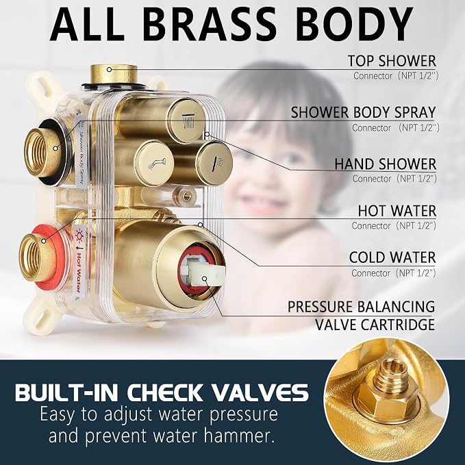 Shower Faucet Set Rainfall Shower System Push Button Diverter Shower Faucet - Image 6