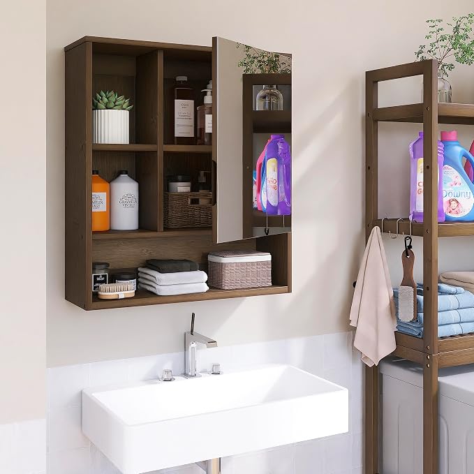 SMIBUY Bathroom Mirror Cabinet Wall Mounted, Bamboo Space Saver Medicine Cabinet - Image 5