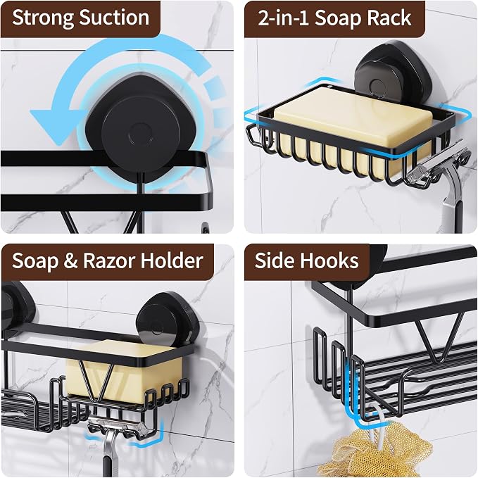 KEGII Shower Caddy Suction Cup, 3 Pack Removable Shower Shelves - Image 2