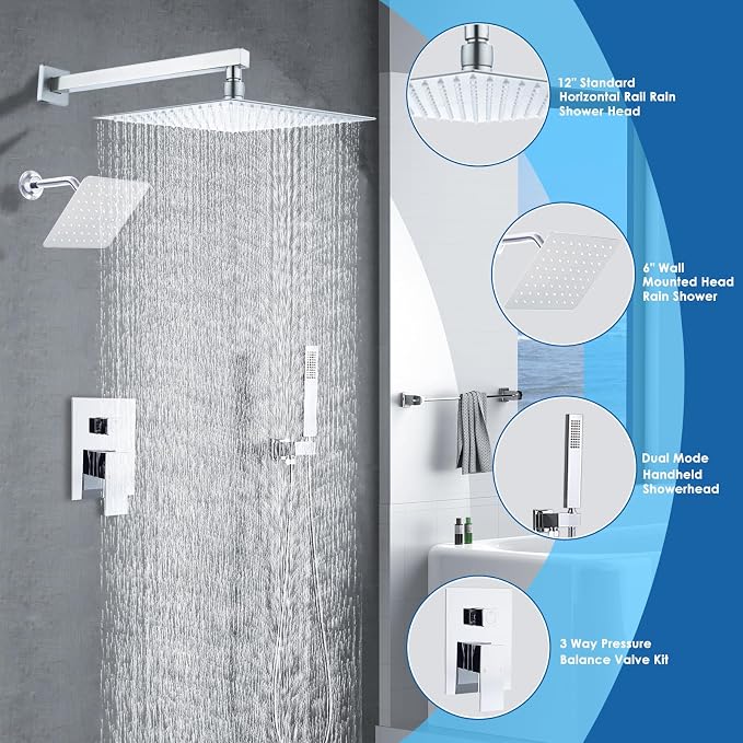 12" Shower Faucet Set Rain Shower System - Image 3