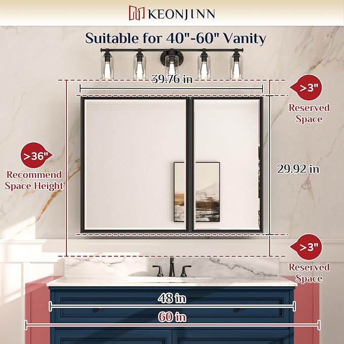 Keonjinn 40” x 30” Medicine Cabinets - Image 2