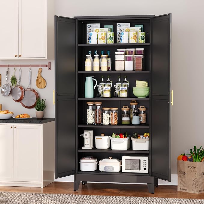 Metal Pantry Cabinet with 2 Doors and 5 Adjustable Shelves, Versatile Storage - Image 9