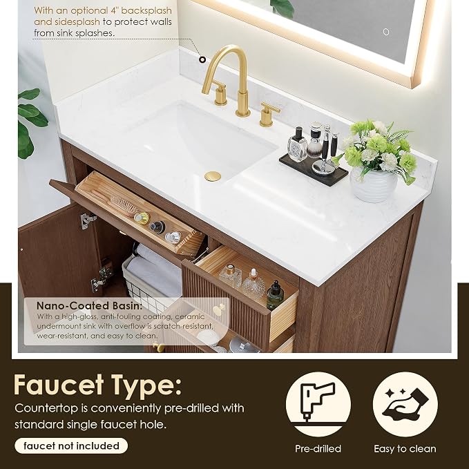 ALTAIR 42 Bathroom Vanity with Sink Mordern Pedestal Single Vanities Large - Image 6