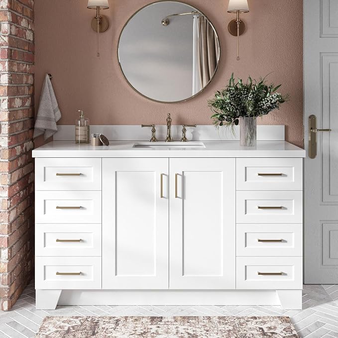 ARIEL 61" White Bathroom Vanity 1.5" Edge Pure White Quartz Countertop & Splash by Ariel