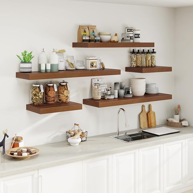 Heimlove Walnut Bathroom Shelf Floating Shelves - Image 7