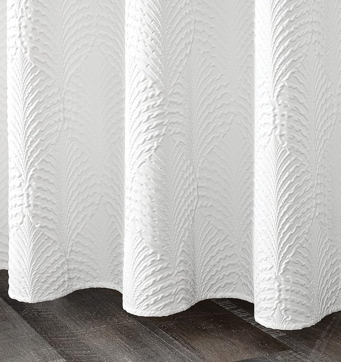 Gibelle Long Shower Curtain 72 x 78, Tall 3D Embossed Textured White Fabric - Image 3