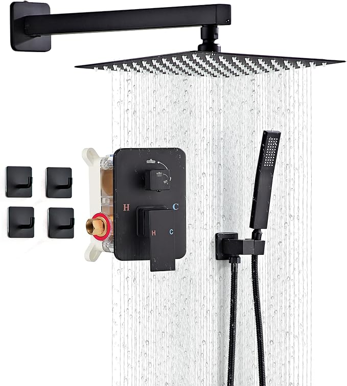 Shower Faucet Set, Matte Black Rainfall Shower System Complete Wall Mounted by LCEVCGK
