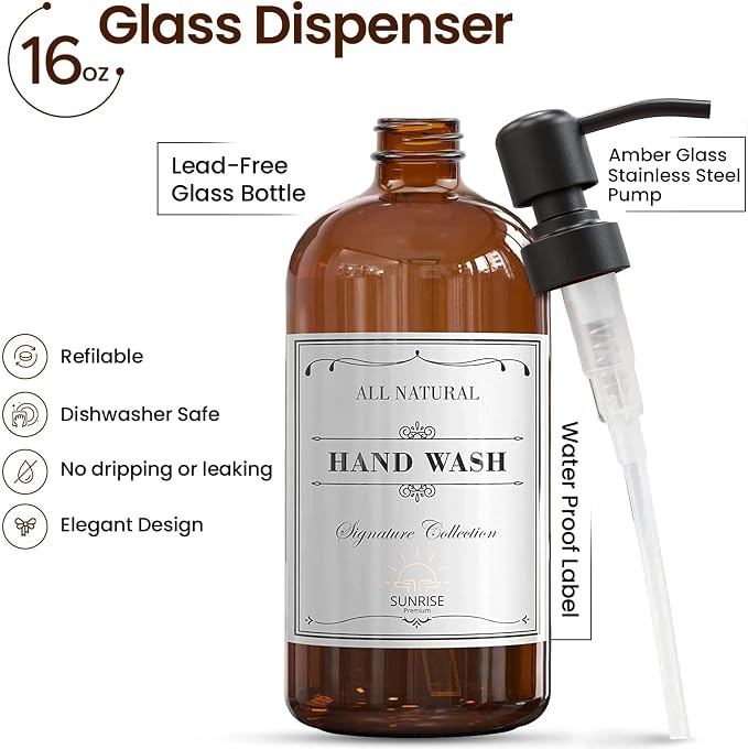 4 Pack Amber Glass Soap Dispenser 16 OZ - Image 2
