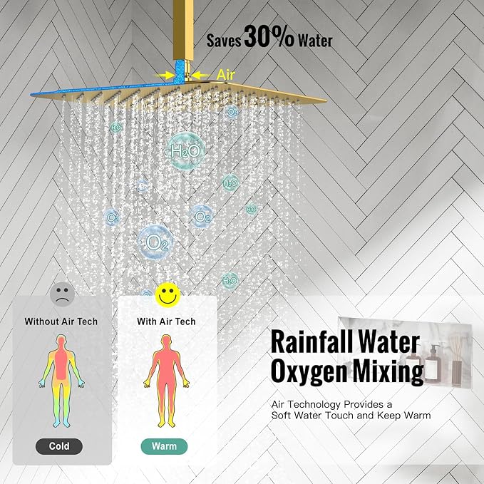 SR SUN RISE 16 Inch Ceiling Mounted Shower System Rain Mixer Shower Combo Set - Image 4