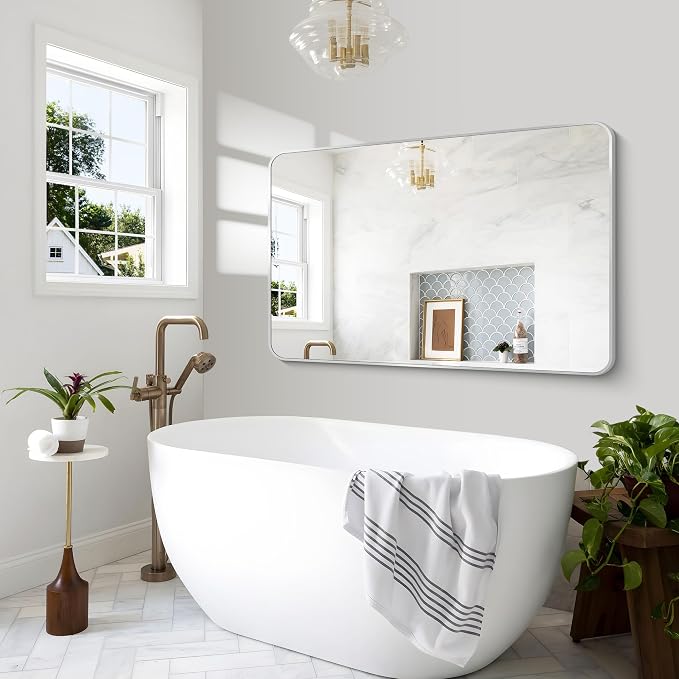 BONEWEI Silver Bathroom Mirror, 55x36 inch Wall Mirror - Image 8