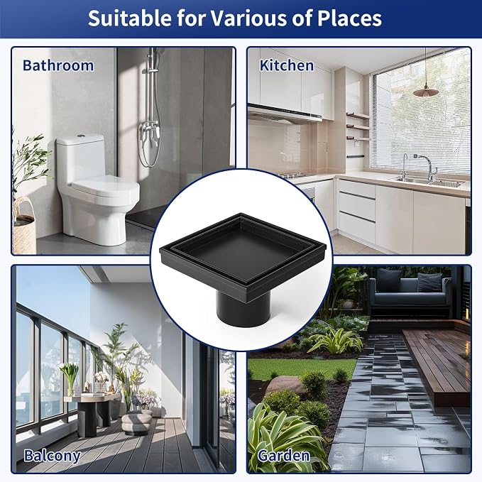 Square Shower Drain 4", Matte Black Floor Drain - Image 7