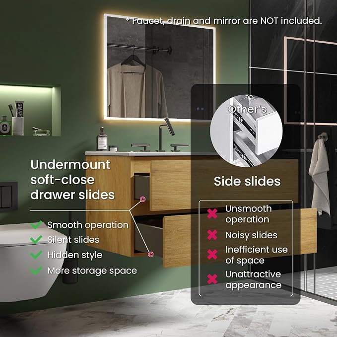 36" Bathroom Vanity with Sink, Modern Floating Vanity with Double Soft-Closing - Image 6