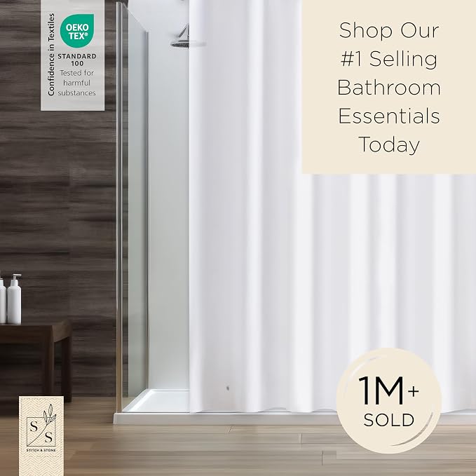 Stitch & Stone Shower Curtain Liner, Premium Heavyweight Durable Waterproof 8g - Image 8