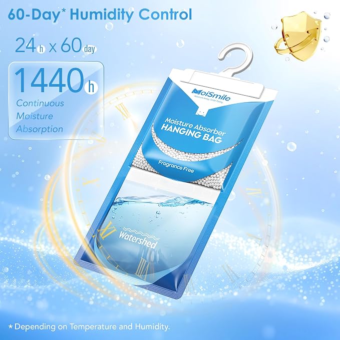 Moisture Absorbers 20 Pack Fragrance Free, Hanging Closet Dehumidifier Bags - Image 5