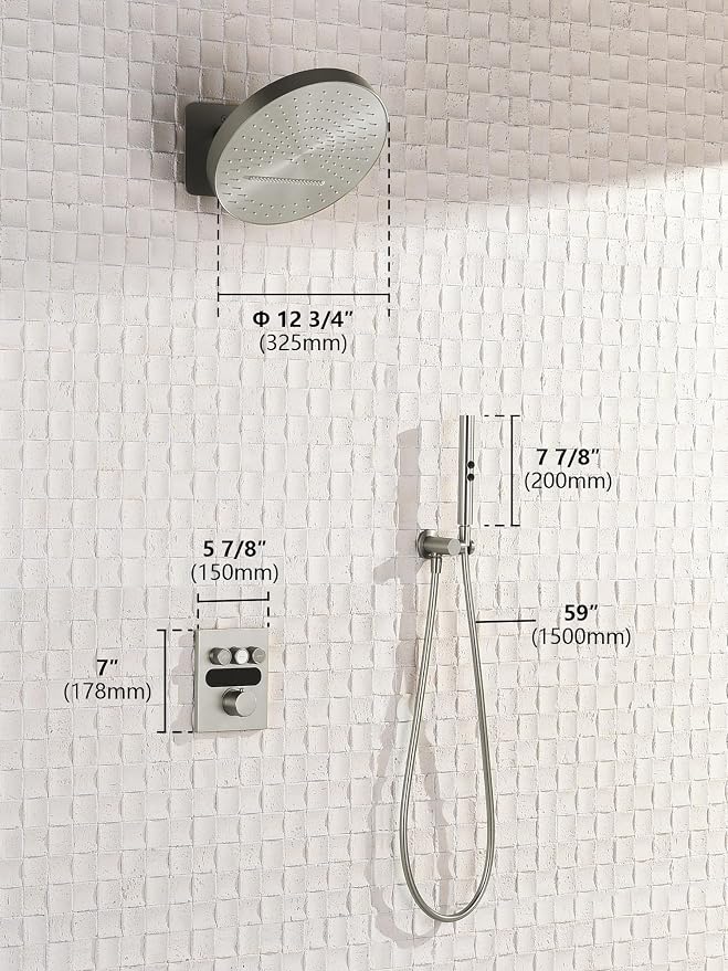 Lefton Shower System in Fahrenheit Display, 13” Overhead Round Rainfall Shower - Image 7