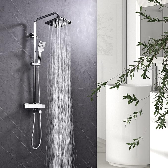 Shower Faucet Set 8" Square Shower Head 3 Function Thermostatic Rainfall Shower - Image 2