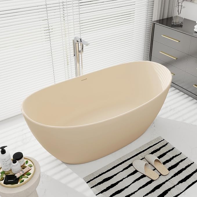 SJ STAR&JANE 65" Solid Surface Freestanding Bathtub Stone Resin Soaking Tub - Image 2