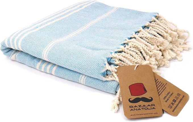 Bazaar Anatolia Slim Line Turkish Towel 100% Cotton Peshtemal Beach Towel 76x38 by BazaarAnatolia