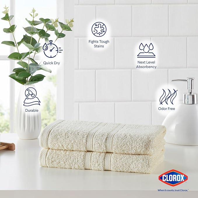 CLOROX Bleach Friendly Towels, Quick Dry, 100% Cotton Hand Towels, Highly - Image 4