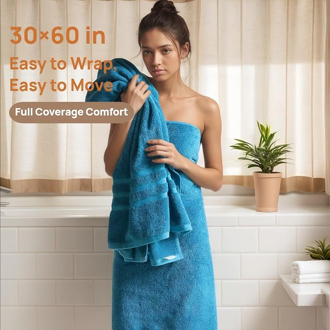 Cotton Bath Towel – Large 30x60 Inches, Thick & Absorbent Towel - Image 3