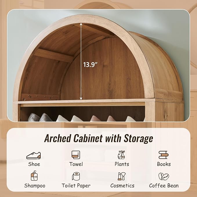 71" Tall Arched Bathroom Storage Cabinet, 7-Tier Modern Farmhouse Storage - Image 3