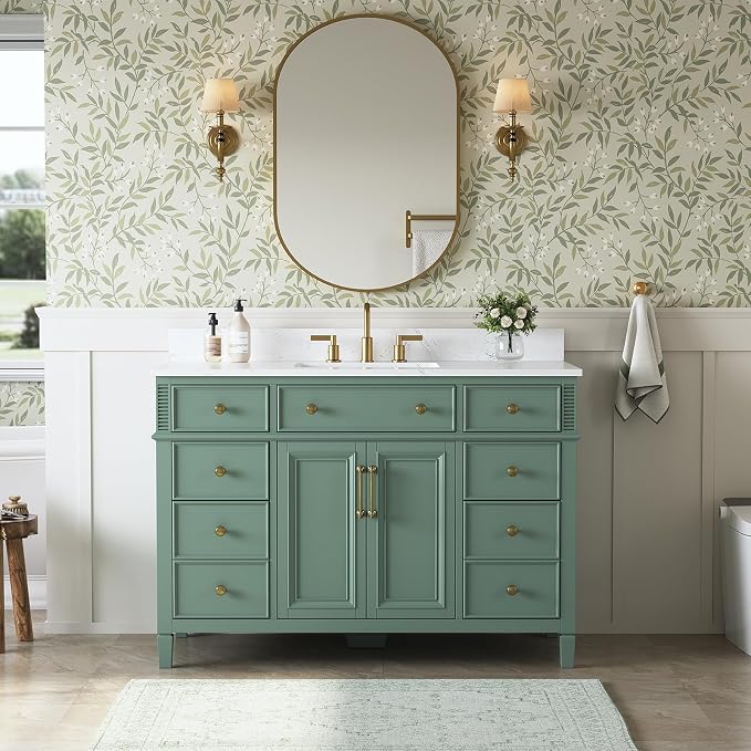 48" Bathroom Vanity with Sink, Sea Green Painted Vanity with Countertop & - Image 9
