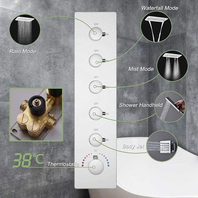 Thermostatic Shower System Chrome Shower Faucet Set - Image 6