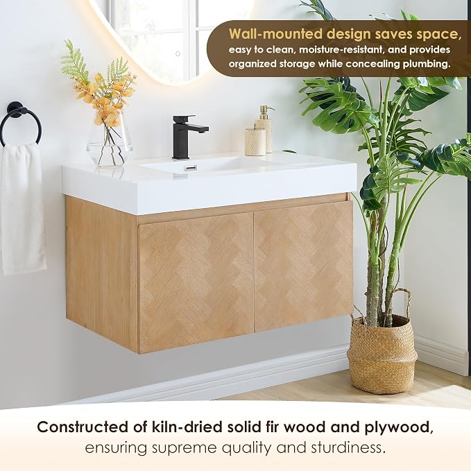 36 Inch Floating Sink Bathroom Vanity Wall Mount Single Vanities Overflow - Image 4
