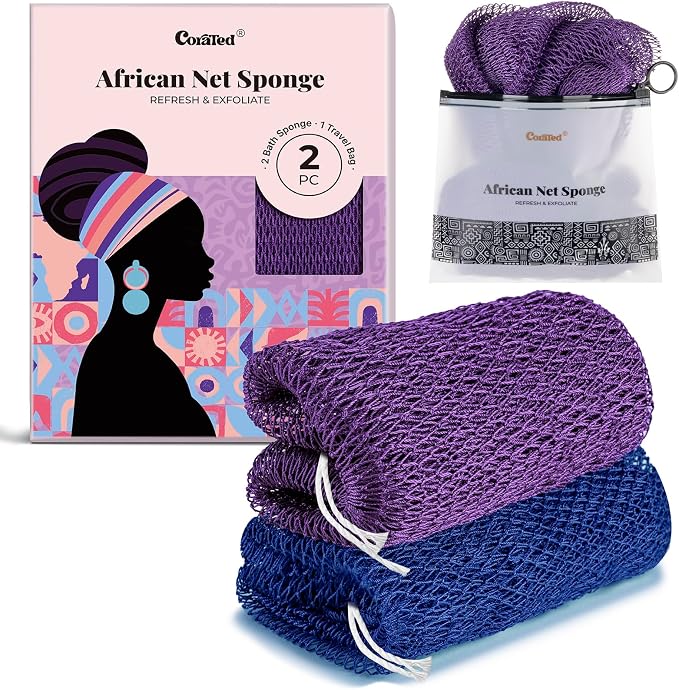 CORATED African Net Sponge Authentic, Shower Loofah Exfoliating Bath Sponge by CORATED