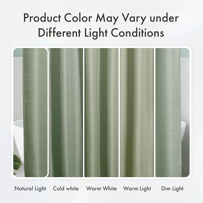 AmazerBath Sage Green Shower Curtain Fabric, Waffle Shower Curtain Cloth - Image 2