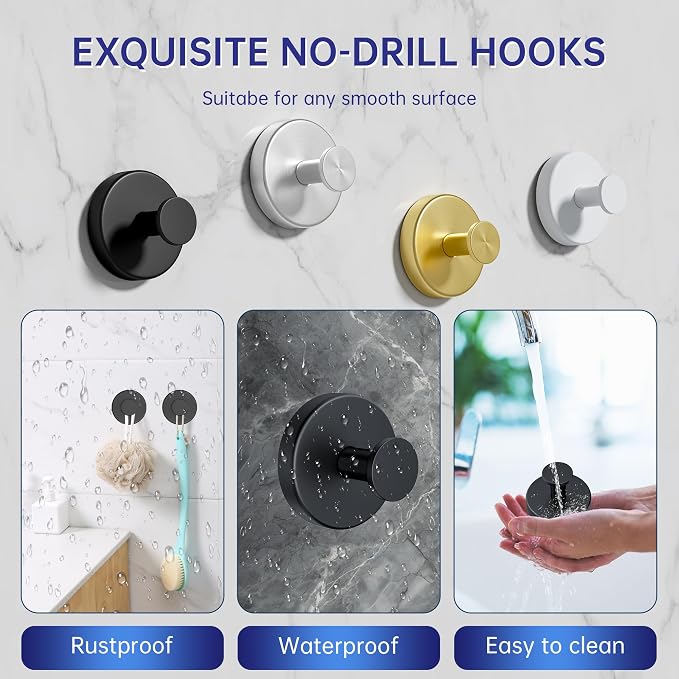 luckin smile Suction Cup Hooks for Shower, No-Drill Removable Towel Hook for - Image 6