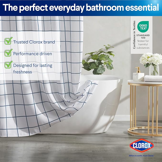 CLOROX Bathroom Waffle Windowpane Pattern Shower Curtain - Image 8