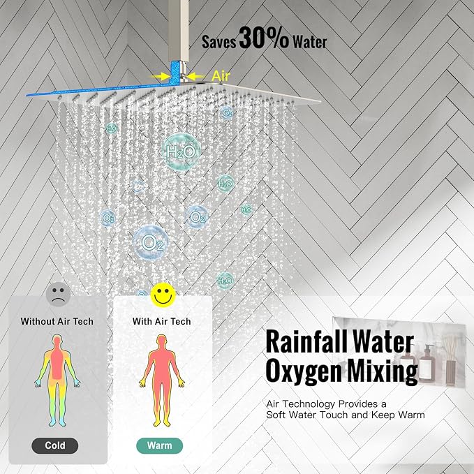SR SUN RISE 16 Inches Brushed Nickel Shower System Bathroom Luxury Rain Mixer - Image 4