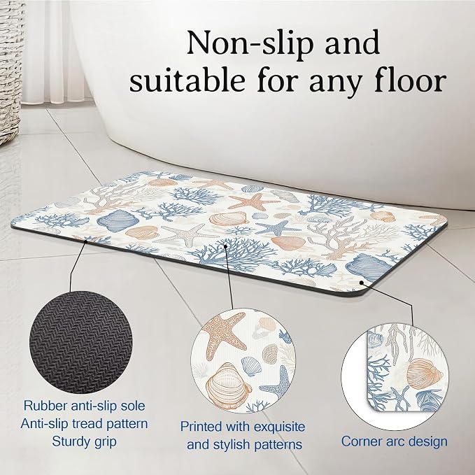Seashells Starfish Bath Mat, Bathroom Rugs, Absorbent Bath Rug Floor Rug Carpet - Image 4