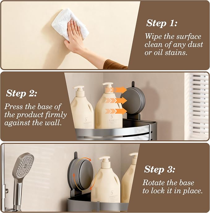 Corner Suction Cup Shower Caddy, No-Drilling Aluminum Shower Shelf - Image 4