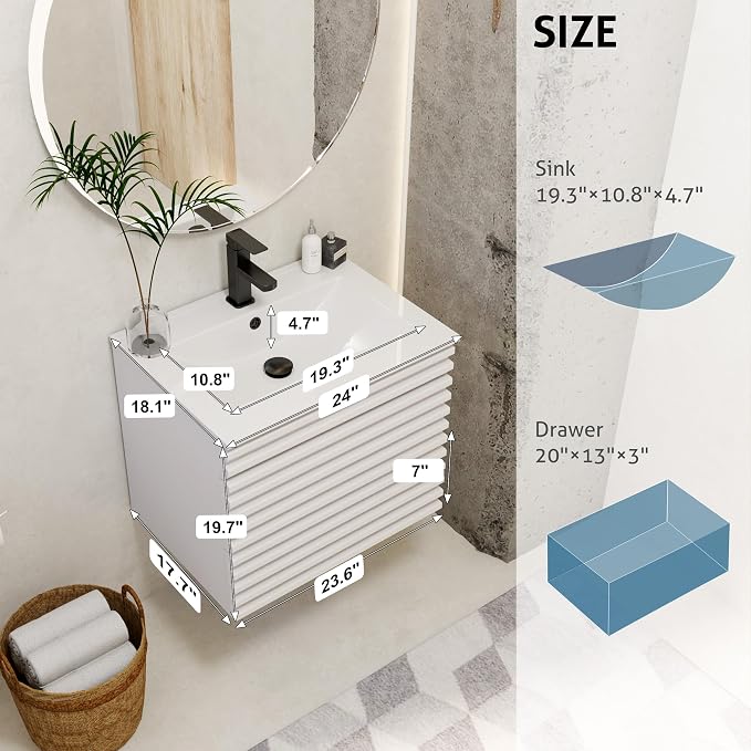 eclife 24" Floating Bathroom Vanity - Image 2