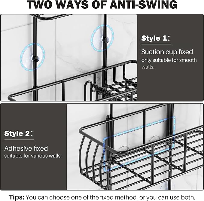 Epicano Shower Caddy Hanging, Anti-Swing Over Head Shower Caddy Rustproof - Image 5