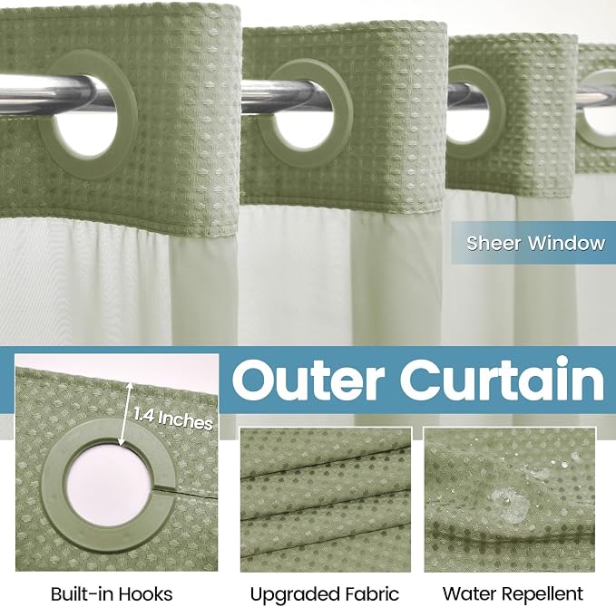 Sage Green Long Hotel Shower Curtain - Image 5
