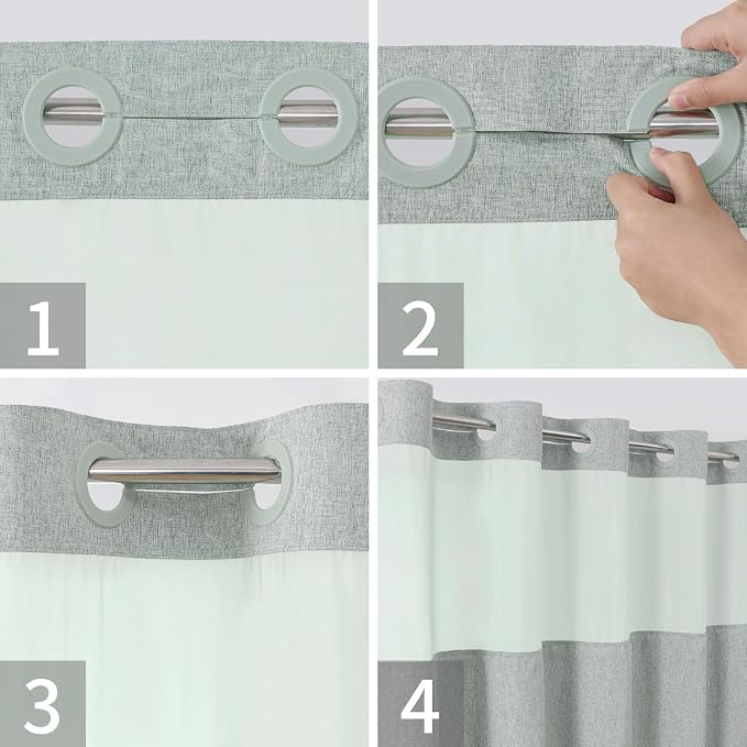 No Hooks Needed Linen Textured Shower Curtain - Image 4