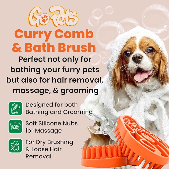 GoPets Curry Comb Bath Brush for Cleaning & Grooming, Silicone Shampoo Scrubber - Image 2