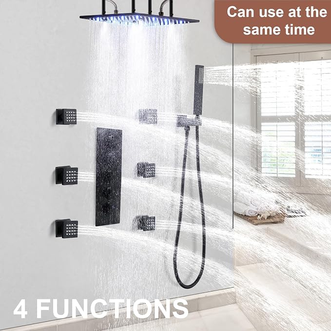 HOMEDEC Black 4-Function Shower Diverter Valve, 4 Ways Thermostatic Brass Mixer - Image 2